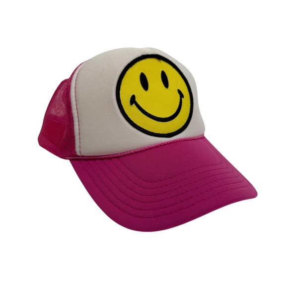 Aviator Nation Accessories - Aviator Nation Trucker Hat Pink Smiley Face Snapback Retro Surf Skate Y2K
